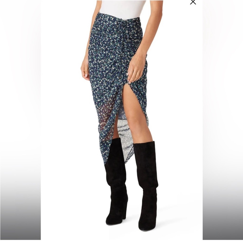 Veronica Beard Size 4 Ari Skirt Navy 100% Silk Floral Ruched